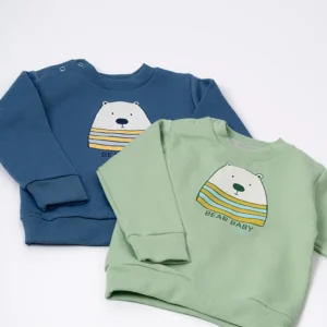 144254Buzo bebe cuello redondo con broche de frisa estampado